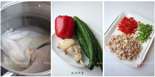 黄瓜红椒拌鸡肉的做法步骤:3